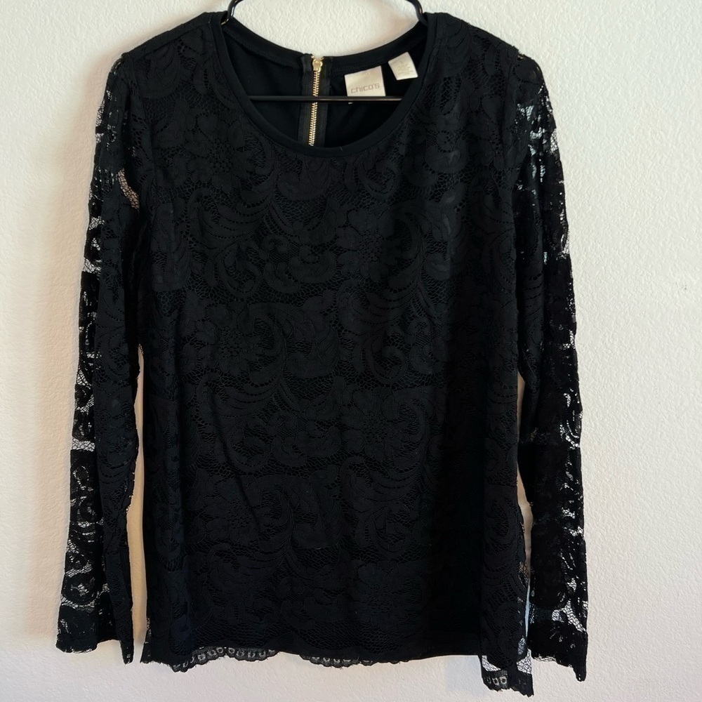 Chicos Ladies' Noir Lace Top‎ Sz 1